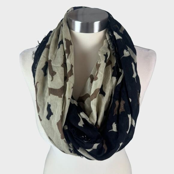 Infinity Scarf Dog Print Brown Tan Beige Viscose from Icing 16" x 34" - Picture 1 of 6